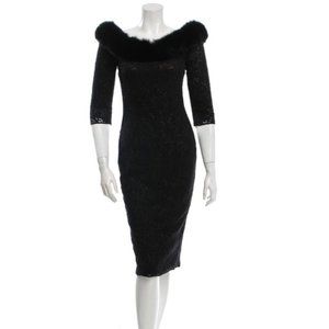 NWT PAMELLA ROLAND Mink Fur-Trimmed Formal Dress